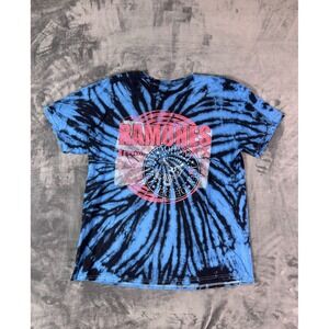 Ramones Tie Dye Band T-Shirt Blue Black Spiral Logo Size Large